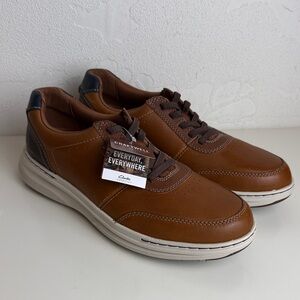 Clarks Men’s Tan Brown Leather Lace-Up Oxford Sneaker Slip On Size 9.5 NWT